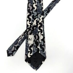 Mulberry Ziggurat Silk Tie Geometric Black Gray 58x3.75